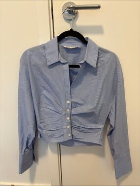 Zara Cropped Stripe Poplin Dress Shirt